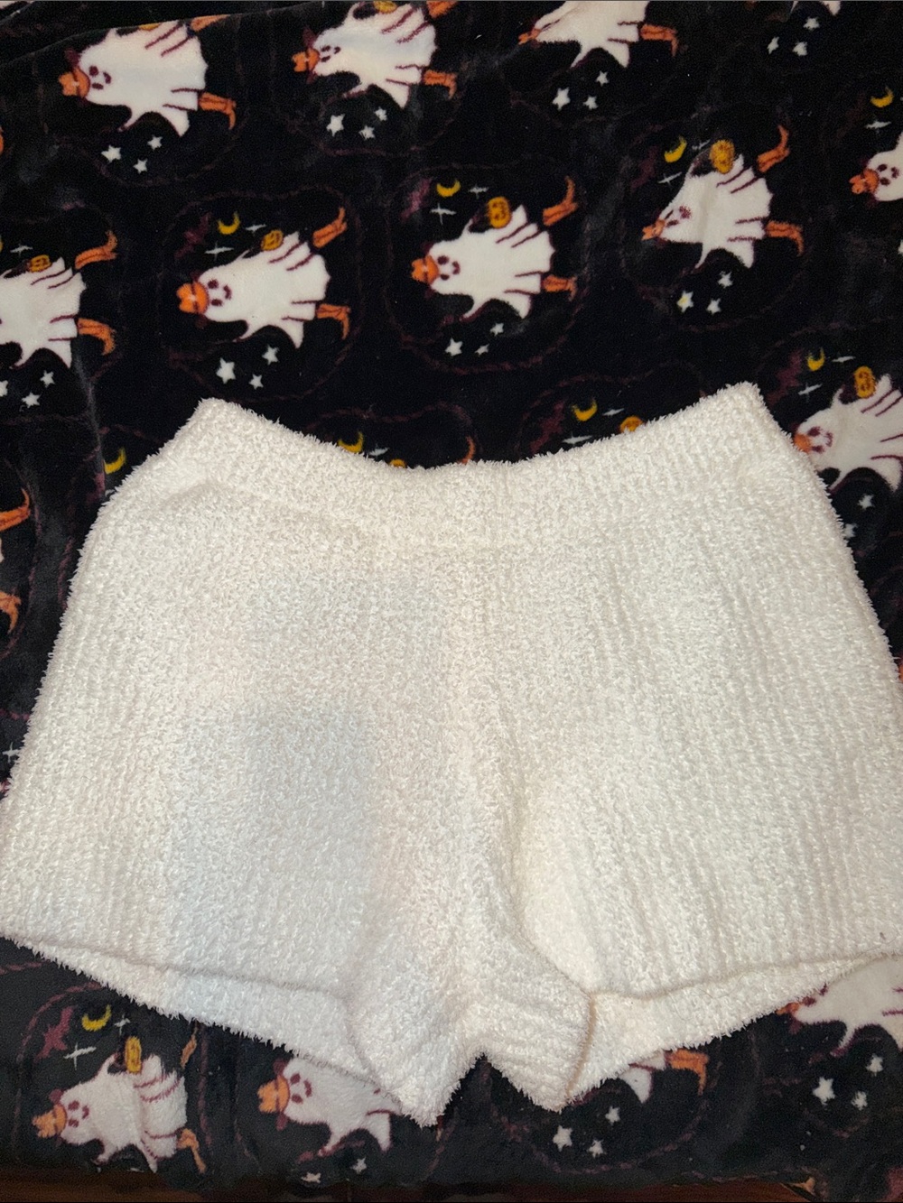 SHEIN White Plush High Waist Lounge Shorts